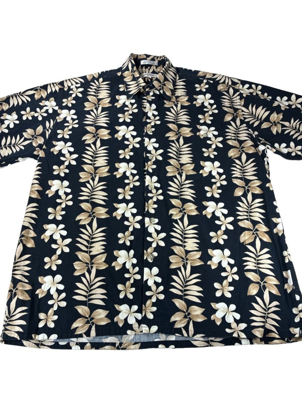 Pierre Cardin Italian Design Men Hawaiian Shirt 48”Chest Black Cotton Palm